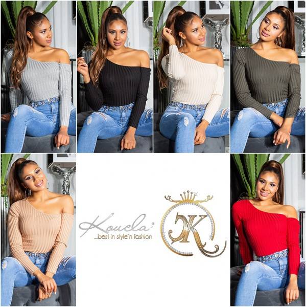 Koucla Sexy One-Shoulder Rippstrick Pulli