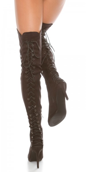 Koucla Sexy Overknees Peeptoes In Wildleder-Optik