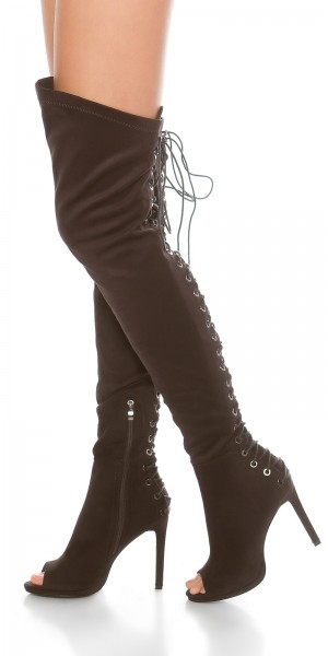 Koucla Sexy Overknees Peeptoes In Wildleder-Optik