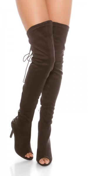 Koucla Sexy Overknees Peeptoes in Wildleder-Optik