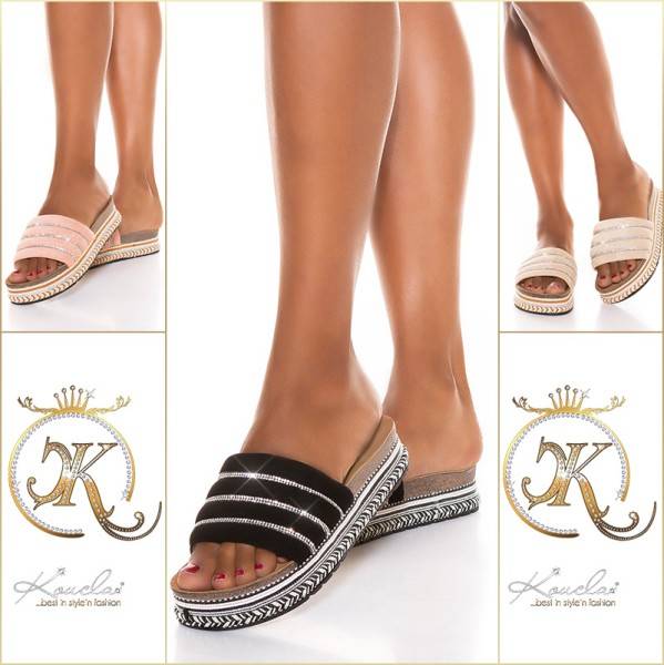 Koucla Sexy Plateau Pantoletten Mit Strass