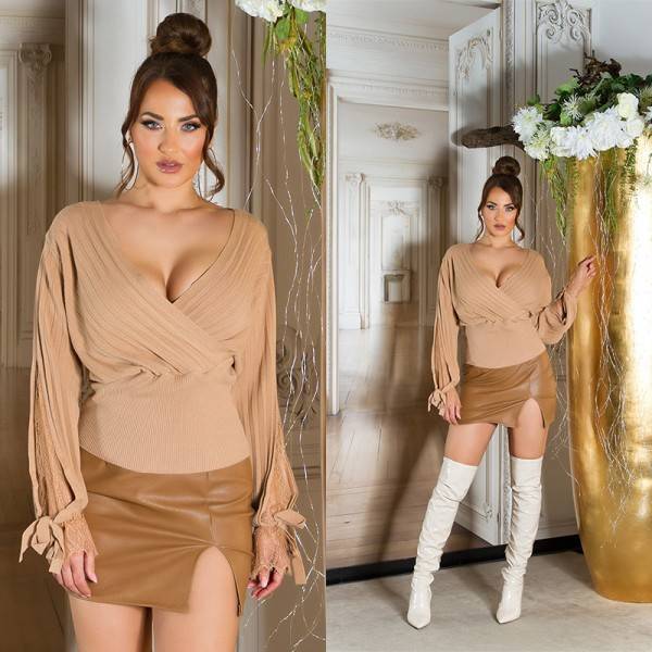 Koucla Sexy Pullover Mit V-Ausschnitt Und Spitze
