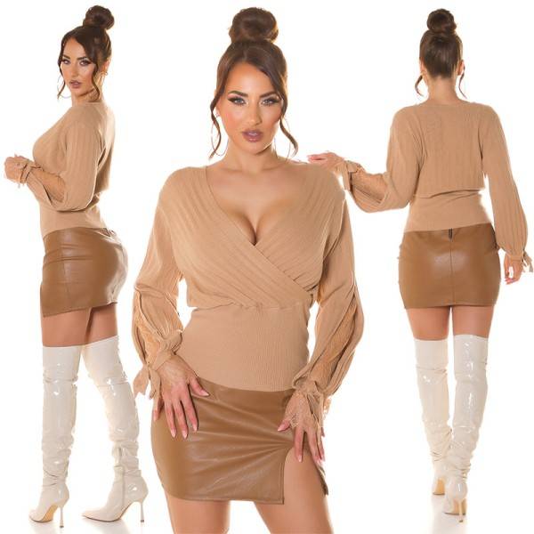 Koucla Sexy Pullover Mit V-Ausschnitt Und Spitze
