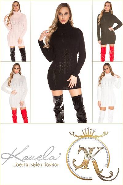 Koucla Sexy Rollkragen Zopfmuster Pulli/Kleid