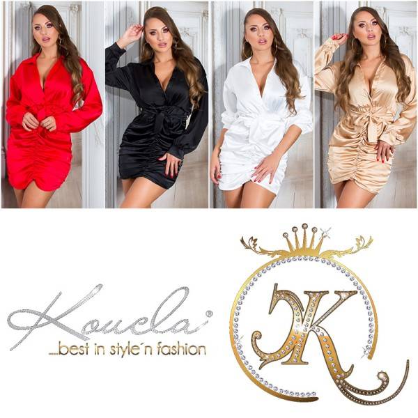 Koucla Sexy Satin Look Gerafftes Kleid Mit Gürtel