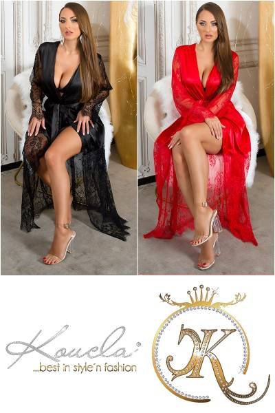 Koucla Sexy Satin Look Morgenmantel Mit Spitze