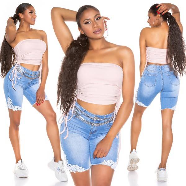 Koucla Sexy Schulterfreies Crop Top Gerafft