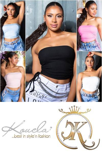 Koucla Sexy Schulterfreies Crop Top Gerafft