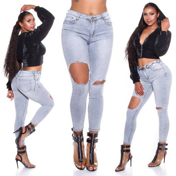 Koucla Sexy Skinny Jeans In Grau Mit Rissen