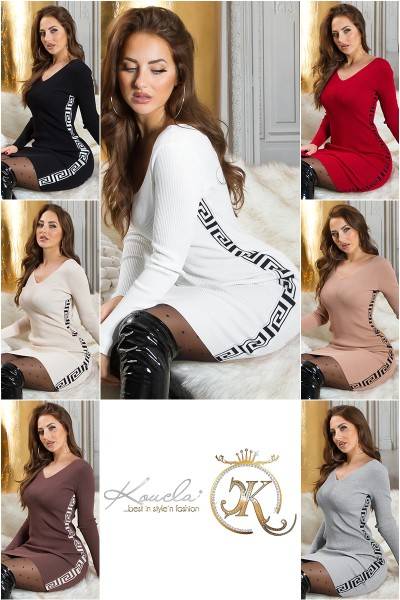 Koucla Sexy Strickkleid Mit V-Neck & Muster