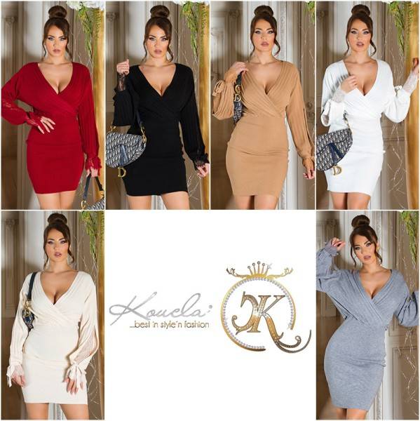 Koucla Sexy Strickkleid V-Ausschnitt Mit Spitze