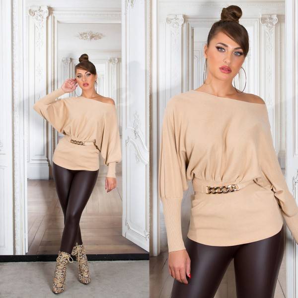 Koucla Sexy Taillierter Pullover Mit Deko Schnalle