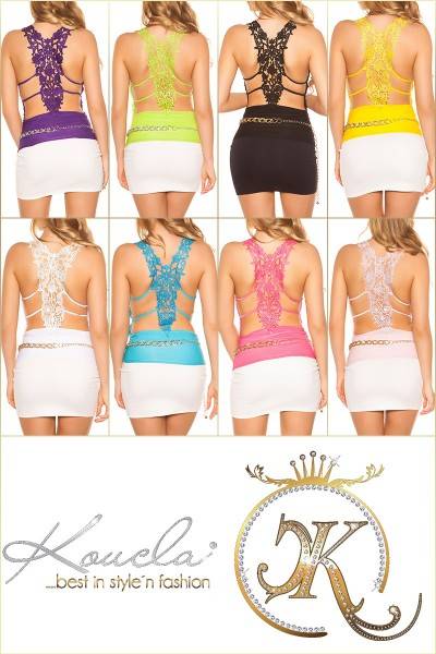 Koucla Sexy Top, Mega Ausschnitt Mit Stickerei