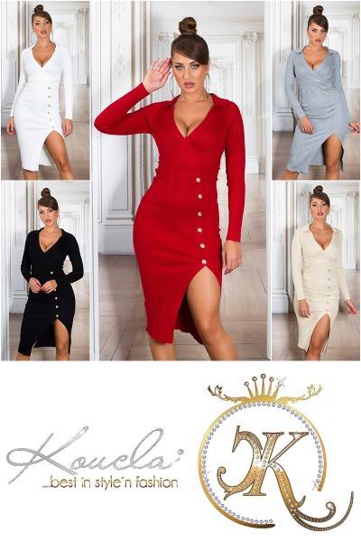 Koucla Sexy V-Ausschnitt Midi Strickkleid