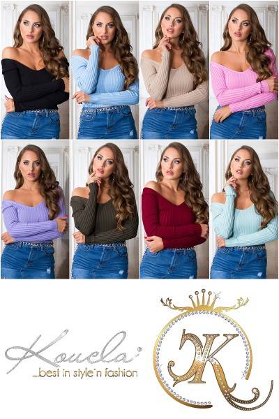 Koucla Sexy V-Ausschnitt Rippenstrick Pulli