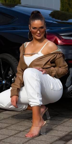 Koucla Super Trendy Kunstleder Jacke Mit Kapuze