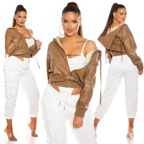 Koucla Super Trendy Kunstleder Jacke Mit Kapuze