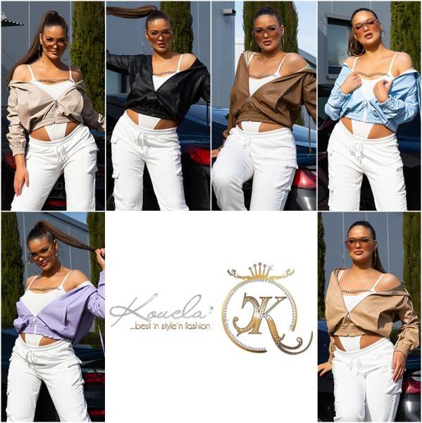 Koucla Super Trendy Kunstleder Jacke Mit Kapuze