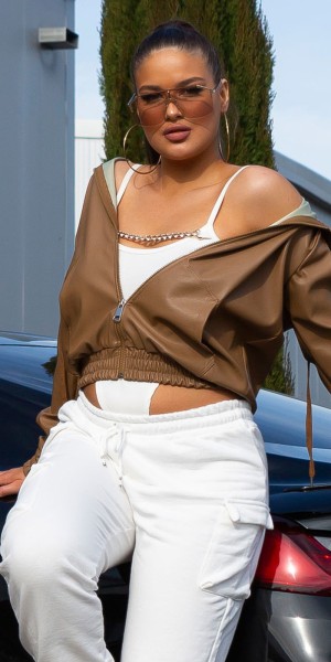 Koucla Super Trendy Kunstleder Jacke mit Kapuze