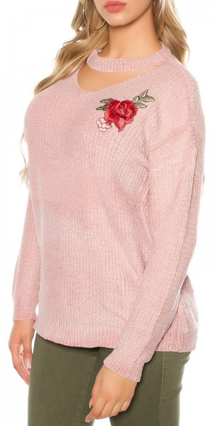 Koucla Trendy Grobstrick Pulli Mit Blumenstickerei