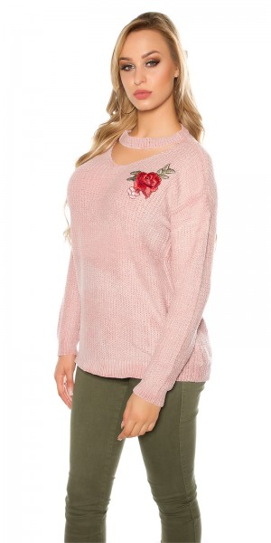 Koucla Trendy Grobstrick Pulli Mit Blumenstickerei