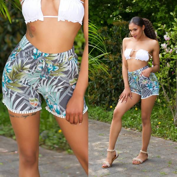 Koucla Trendy Highwaist Shorts Mit Tropical Print