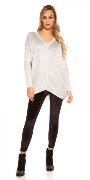 Koucla Trendy KouCla V-Cut Oversize Glitzer Pulli