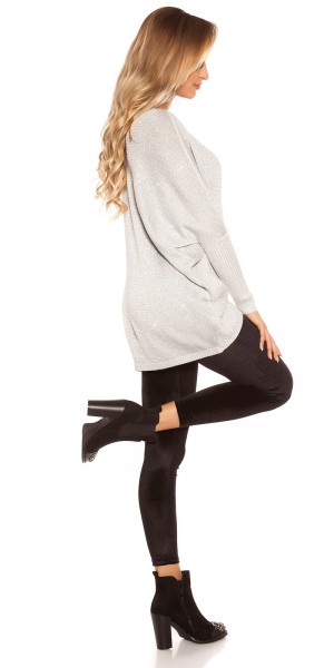 Koucla Trendy KouCla V-Cut Oversize Glitzer Pulli