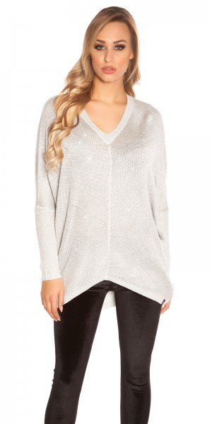 Koucla Trendy KouCla V-Cut Oversize Glitzer Pulli