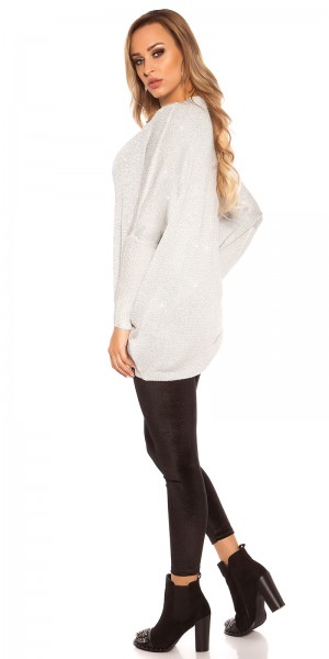 Koucla Trendy KouCla V-Cut Oversize Glitzer Pulli