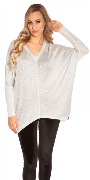 Koucla Trendy KouCla V-Cut Oversize Glitzer Pulli