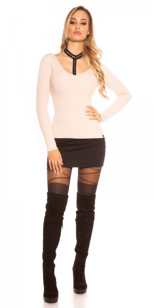 Koucla Trendy KouCla V-Cut Pulli Mit Choker & Nieten