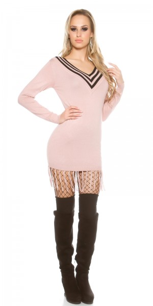 Koucla Trendy KouCla V-Cut Strickkleid Mit Fransen