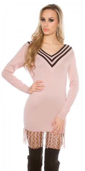 Koucla Trendy KouCla V-Cut Strickkleid mit Fransen