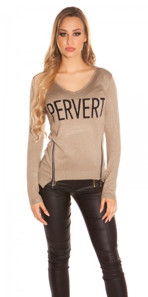 Koucla Trendy KouCla V-Pullover Mit Zip "PERVERT"