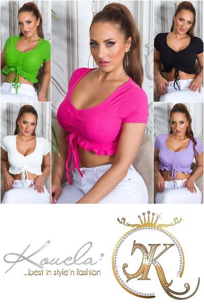Koucla Trendy Kurzarm Crop Top Mit Raffung