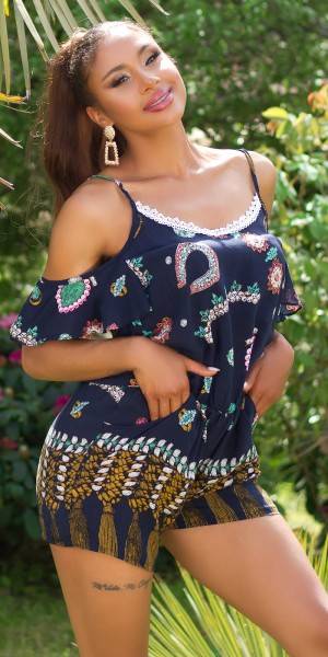 Koucla Trendy Off-Shoulder Jumpsuit mit Print