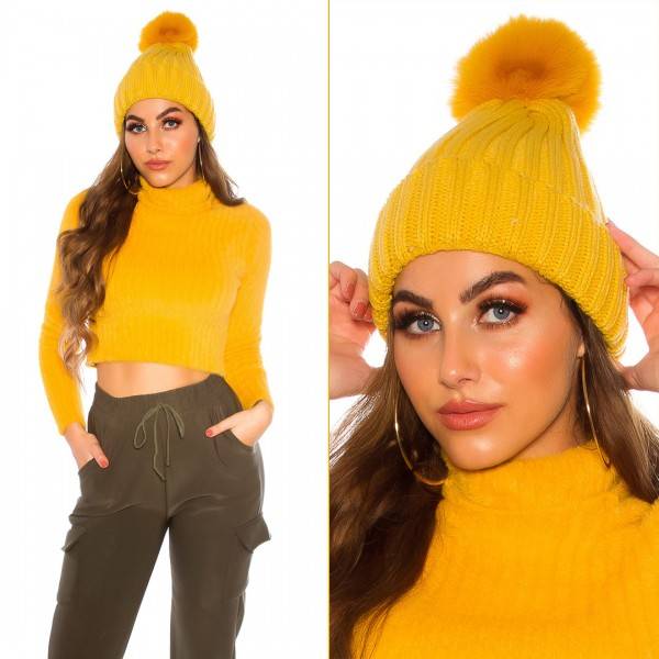 Koucla Trendy Stick Mütze Mit Bommel Gefüttert