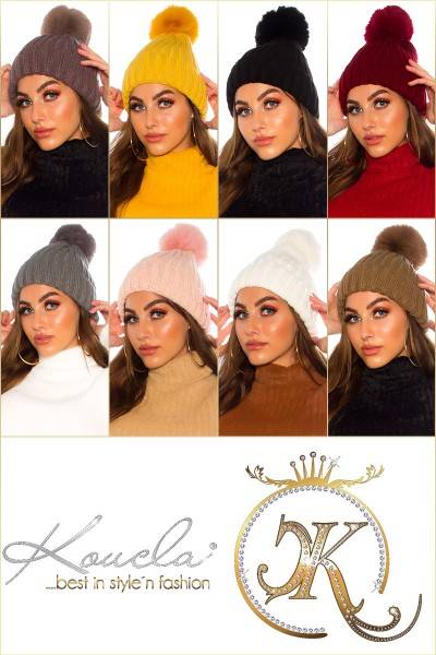 Koucla Trendy Stick Mütze Mit Bommel Gefüttert