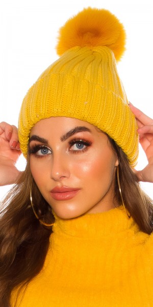 Koucla Trendy Stick Mütze Mit Bommel Gefüttert