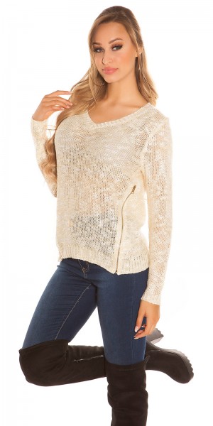 Koucla Trendy Strickpullover Mit Reissverschluss