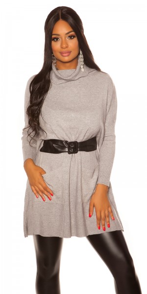 Koucla Trendy XXL Rollkragen Strickleid mit Gürtel