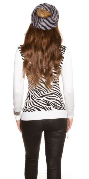 Koucla Trendy Zebra Baskenmütze Mit PomPon