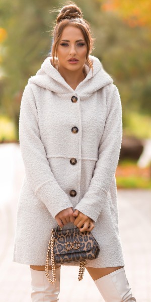 Koucla Wunderschöner Boucle Look Mantel mit Kapuze