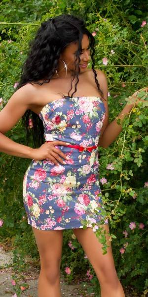 Koucla Sexy Bandeau-Minikleid mit Flower-Print und Gürtel