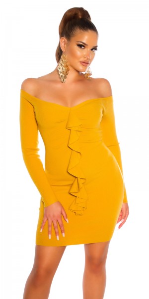 Koucla Sexy Bateau-Ausschnitt Strickkleid Mit Volant