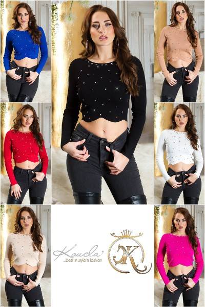 Koucla Sexy Cropped Pullover Mit Bunten Glitzernieten