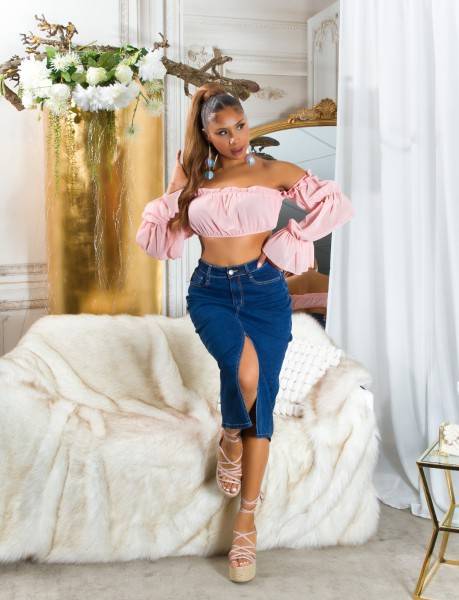 Koucla Sexy Dark Denim Highwaist Midi Rock Mit Schlitz