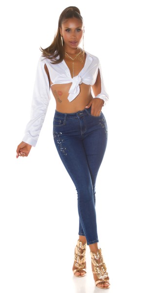 Koucla Sexy Dark Denim Push-Up Jeans Mit Glitzerdetails