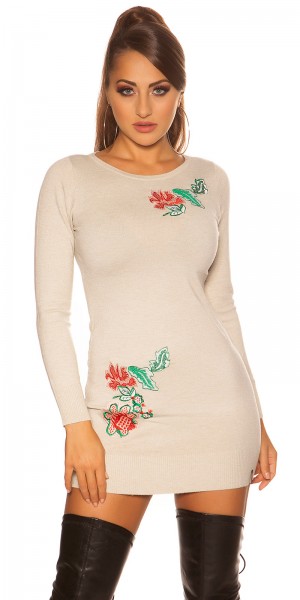 Koucla Sexy Feinstrick Minikleid mit Blumenstickerei